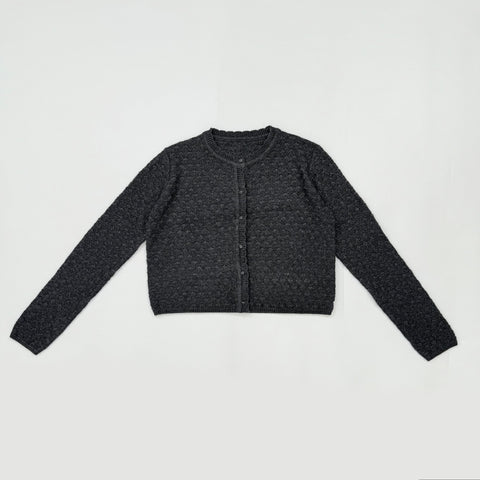 Textured Cropped Button Front Cardigan