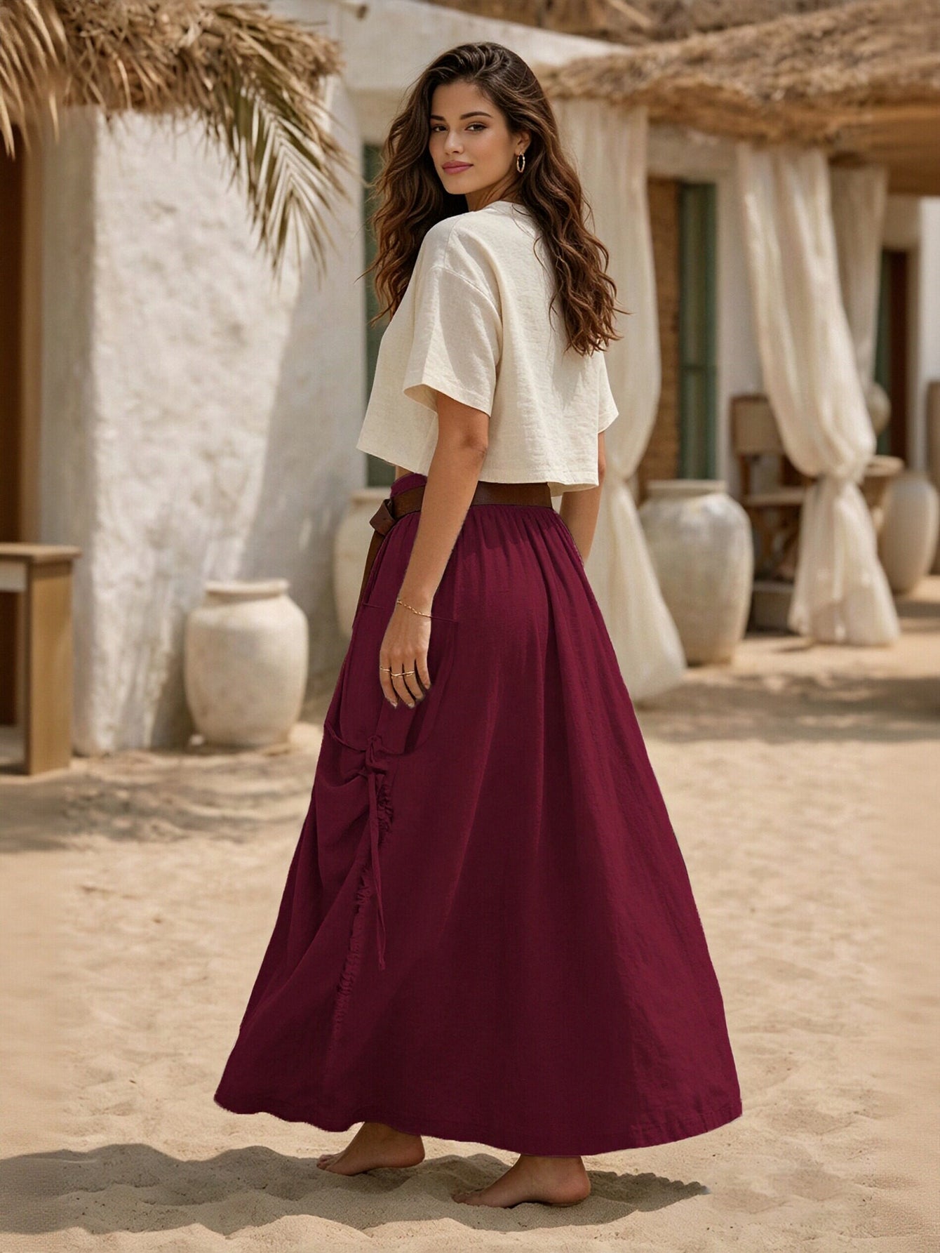 Boho Pleated High Waisted Maxi Skirt