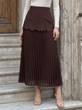 Embroidered High Waisted Pleated Midi Skirt