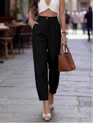 High Waisted Pleated Tapered Trousers