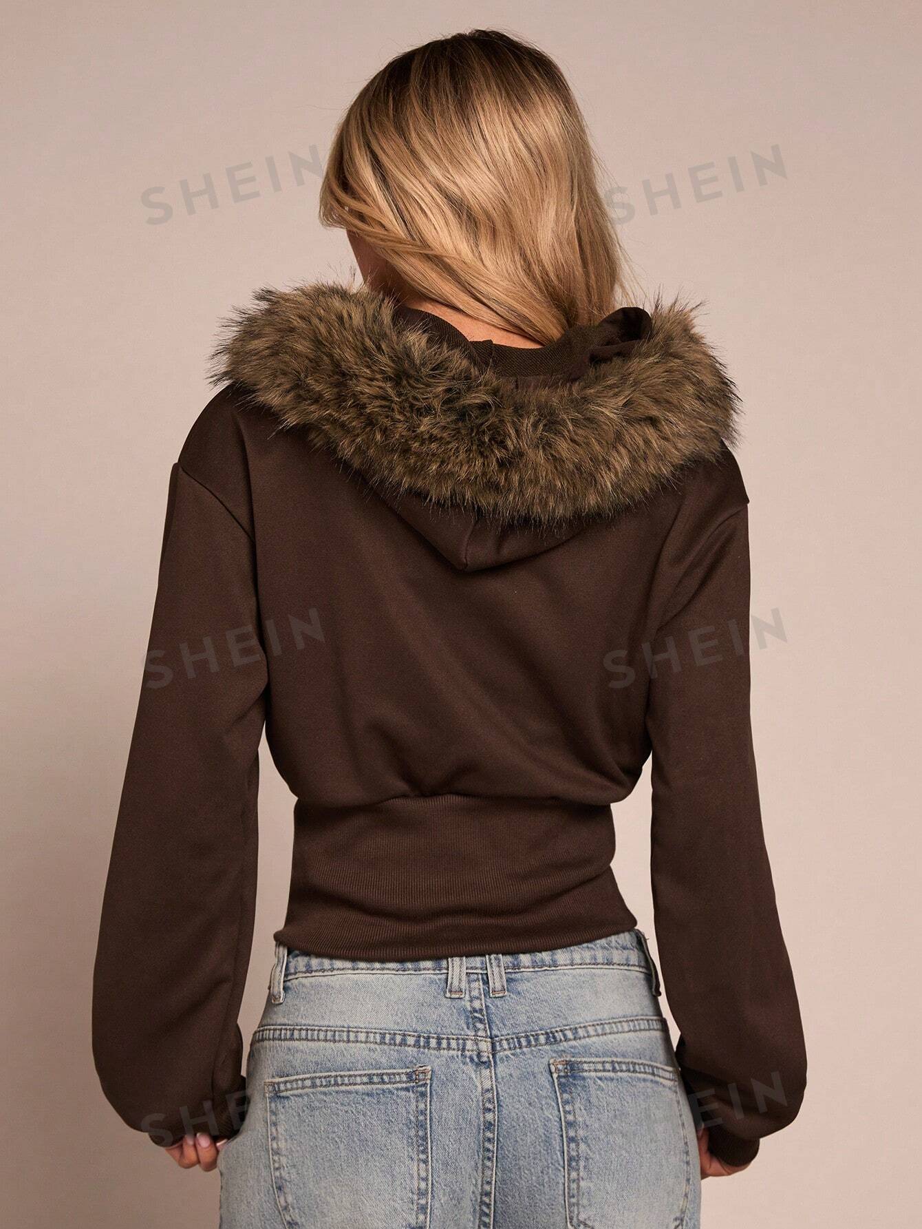 Faux Fur Trim Zip Hoodie