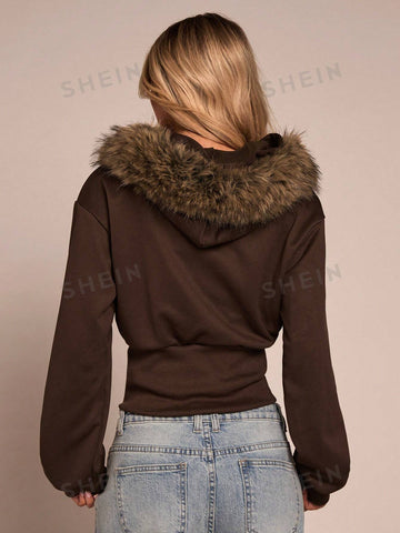 Faux Fur Trim Zip Hoodie