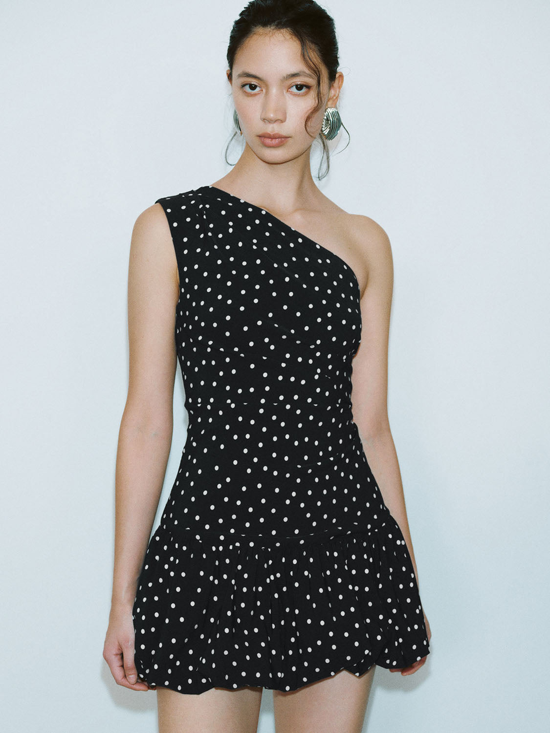 Urban Revivo One Shoulder A-Line Dresses-Black Print