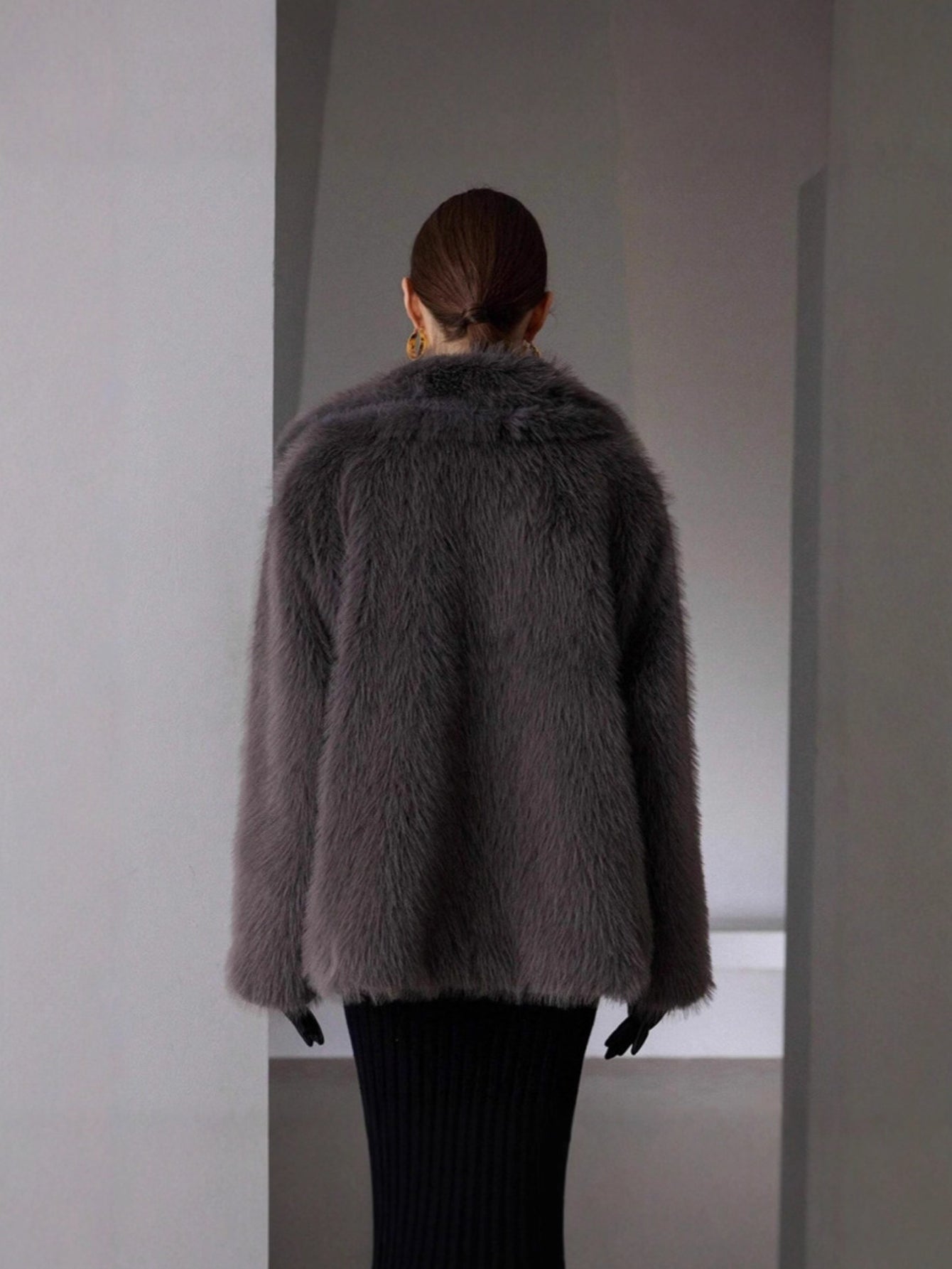 Luxurious Grey Faux Fur Coat