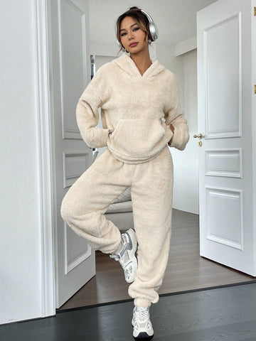 Cozy Fuzzy Hooded Lounge Pants Set