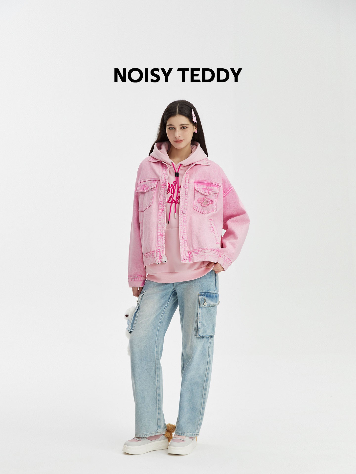 Oversized Pink Graphic Denim Jacket