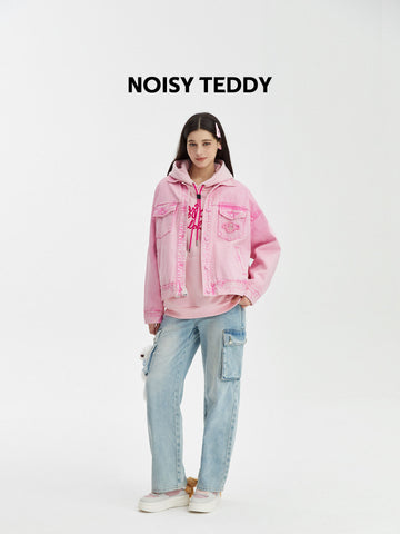 Oversized Pink Graphic Denim Jacket