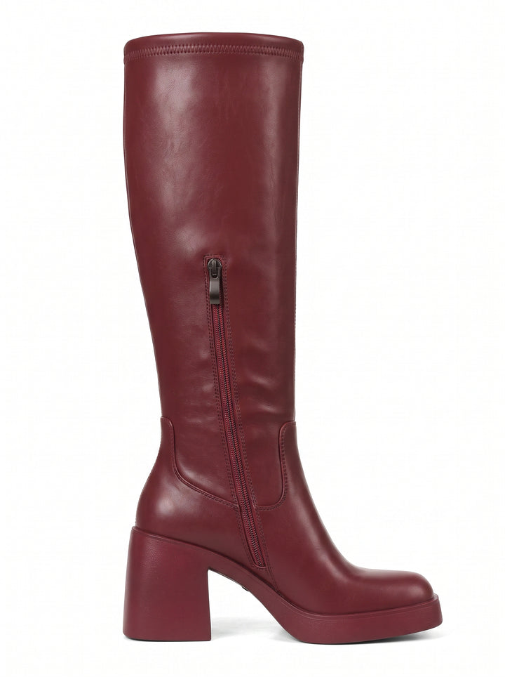 Chic Burgundy Block Heel Knee Boots