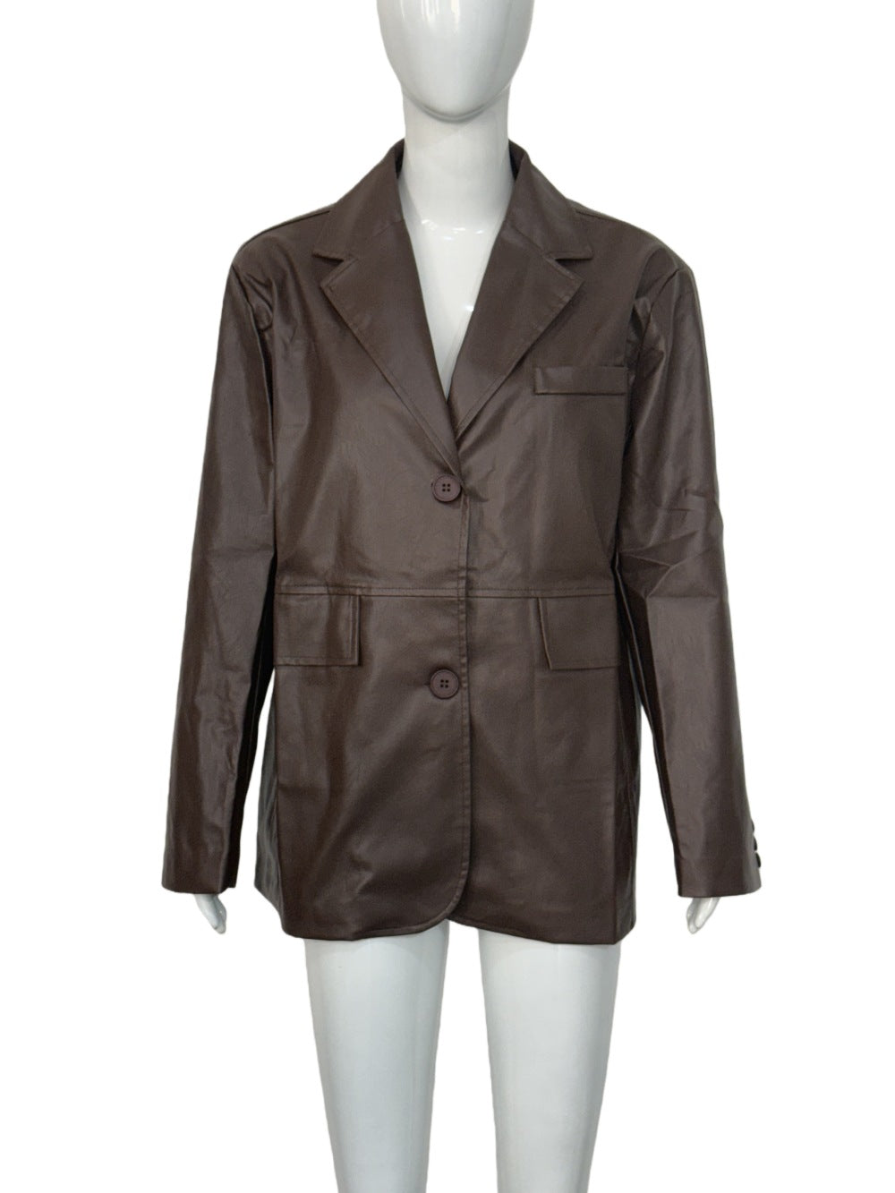 Classic Oversized Brown Faux Leather Blazer