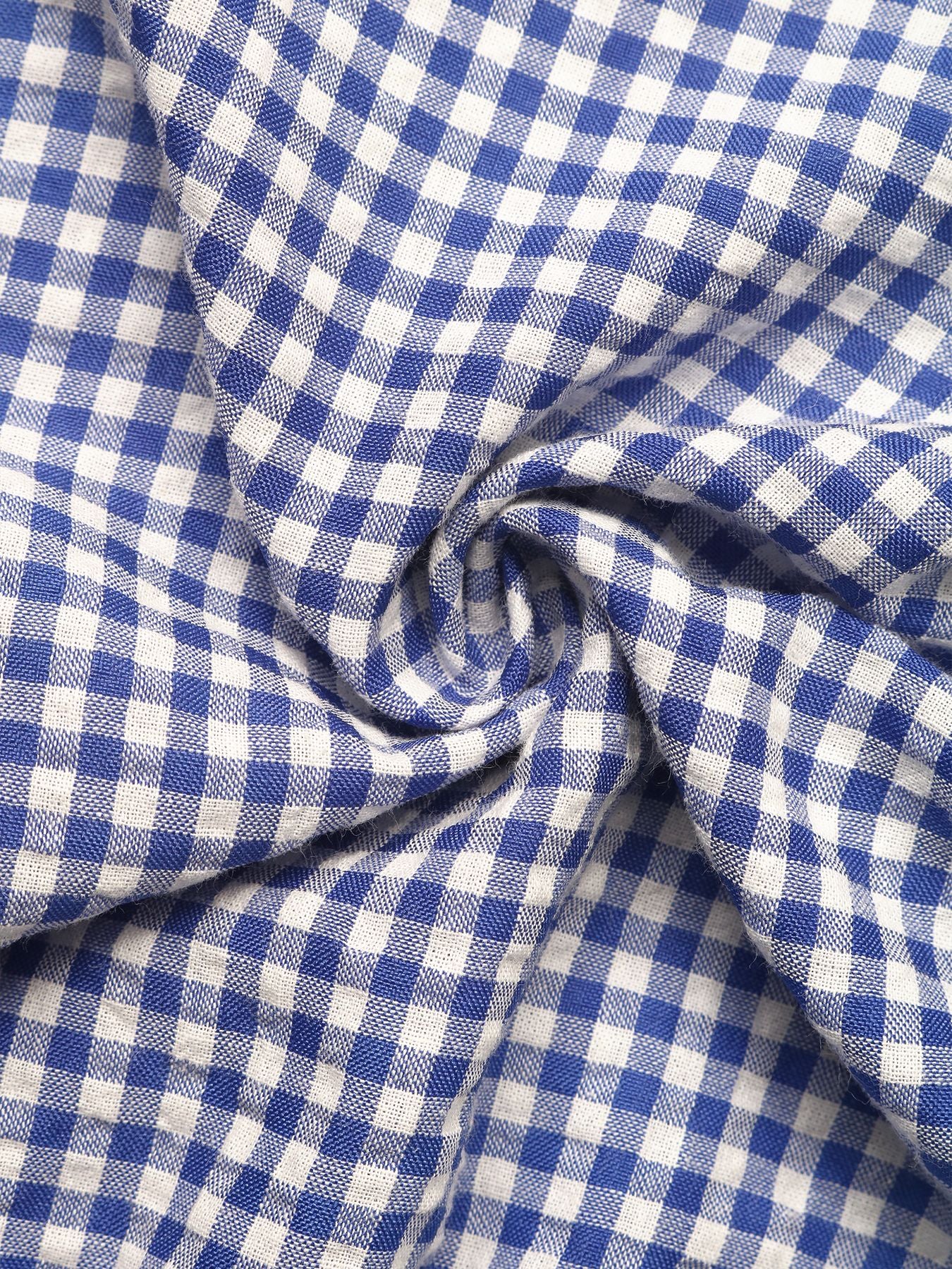 Gingham Tie-Neck Peasant Blouse