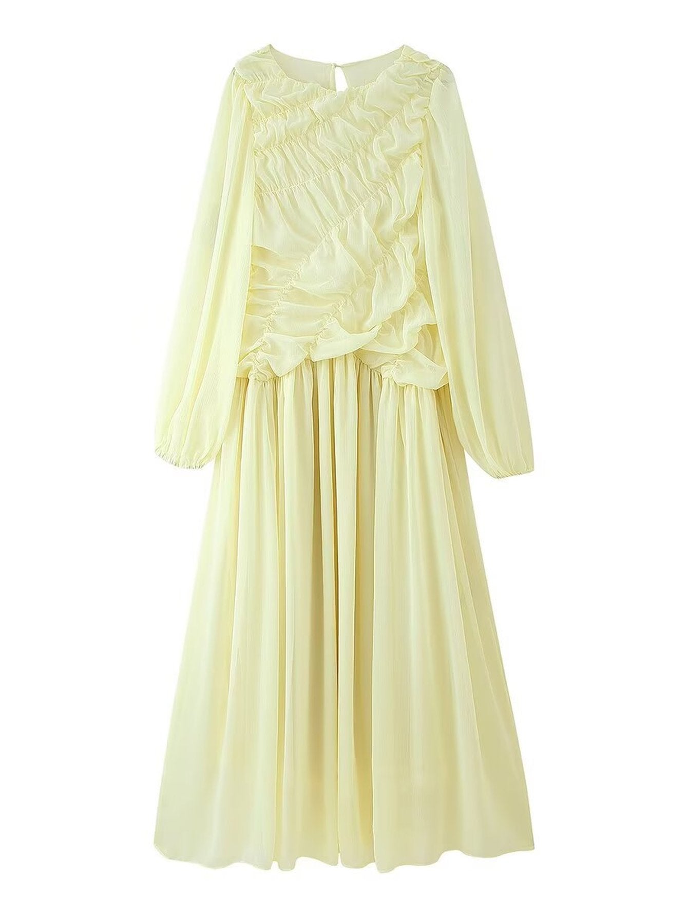 Ruched Chiffon Long Sleeve Dress