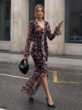 Floral Ruffle Ruched Mermaid Dress