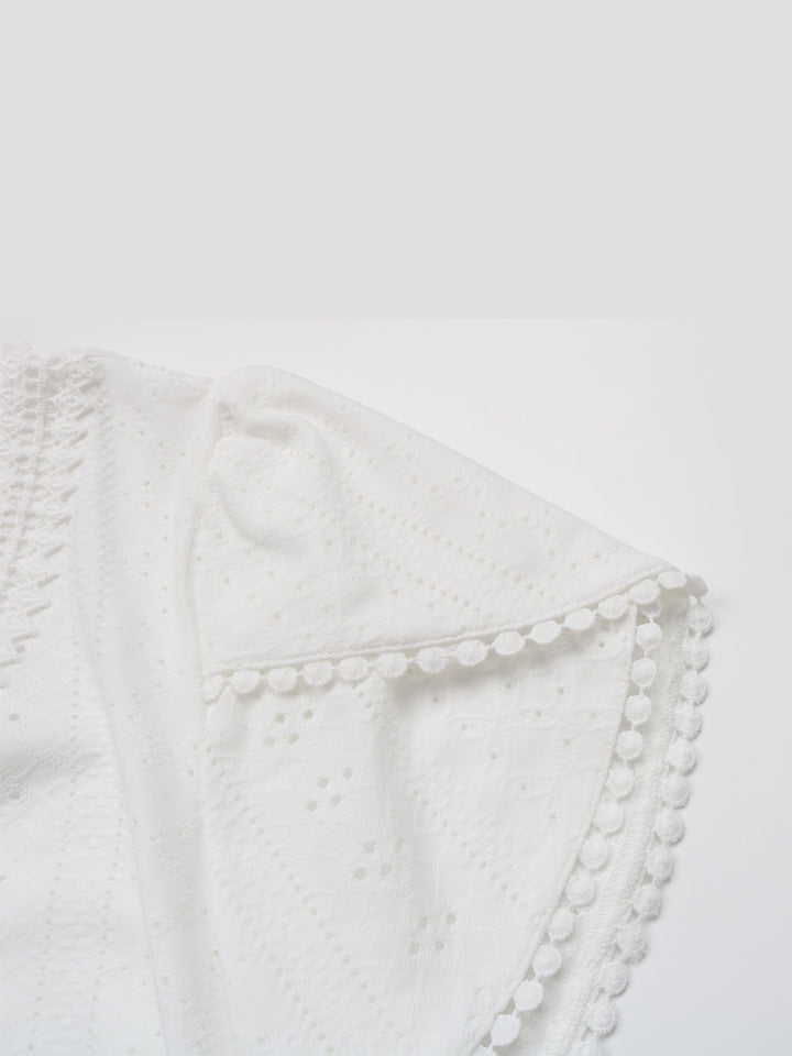 Lace-Trimmed V Neck Classic Blouse