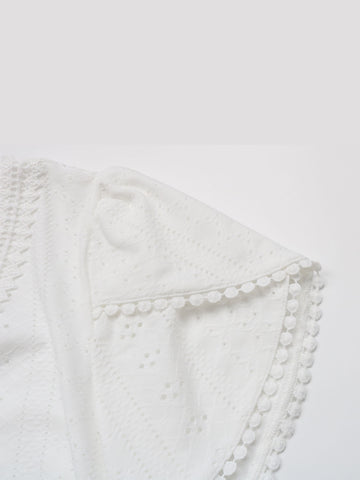 Lace-Trimmed V Neck Classic Blouse