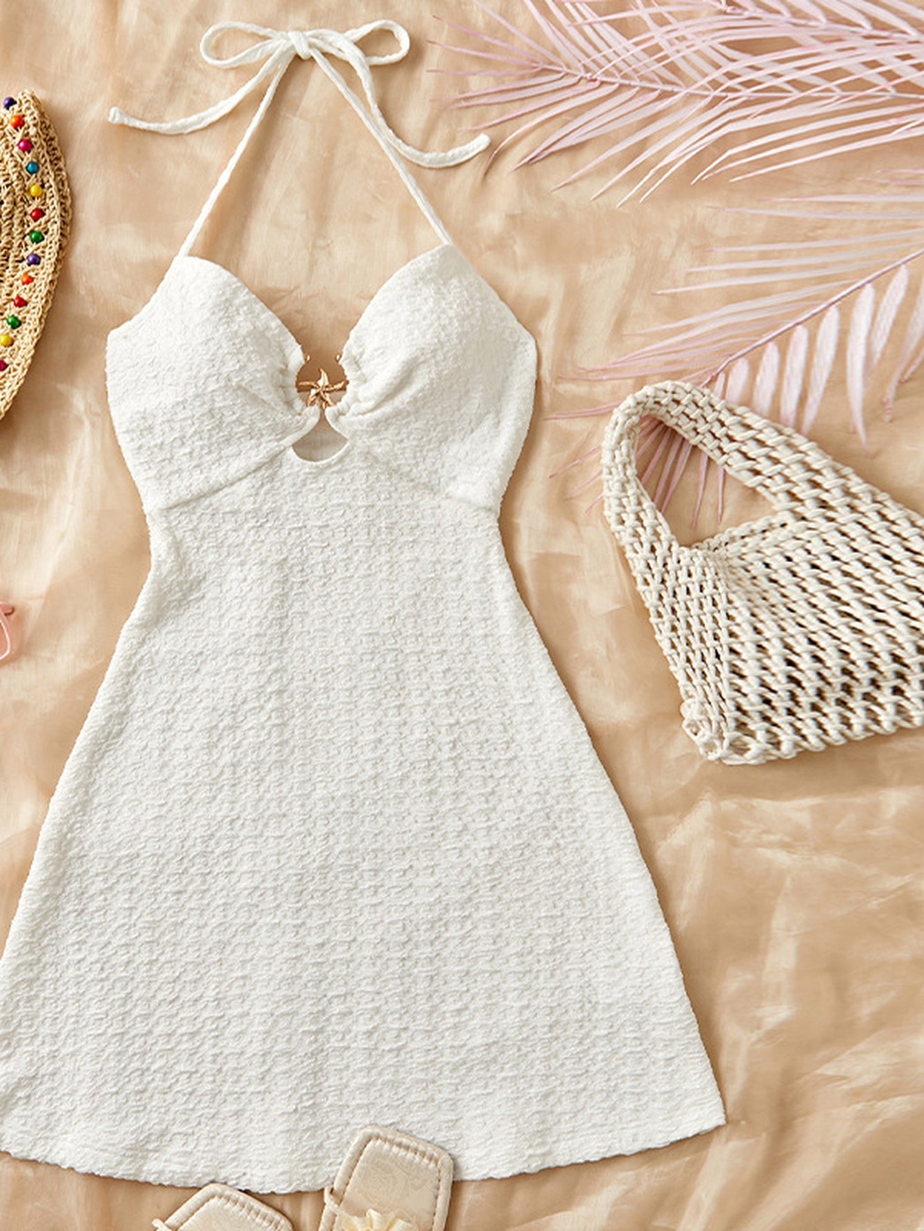 Textured Halter Cutout Mini Dress