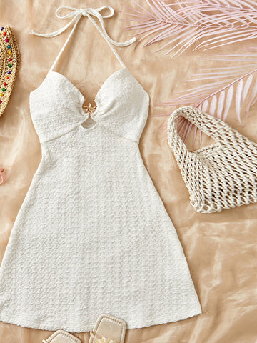 Textured Halter Cutout Mini Dress