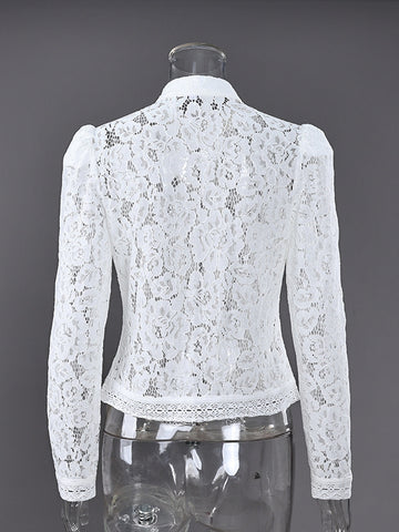 Elegant Floral Lace Button Down Shirt