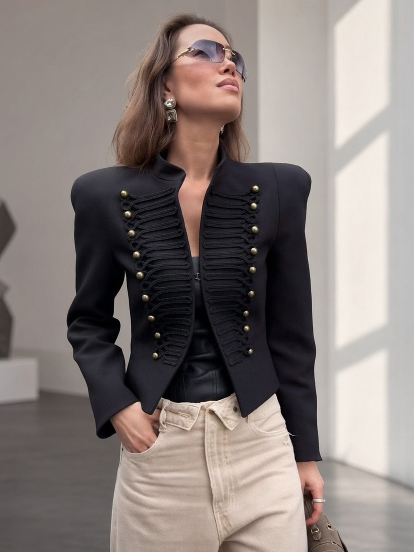 Elegant Military Inspired Cropped Jacket