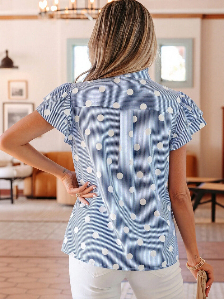 Ruffled Polka Dot Striped Button Shirt