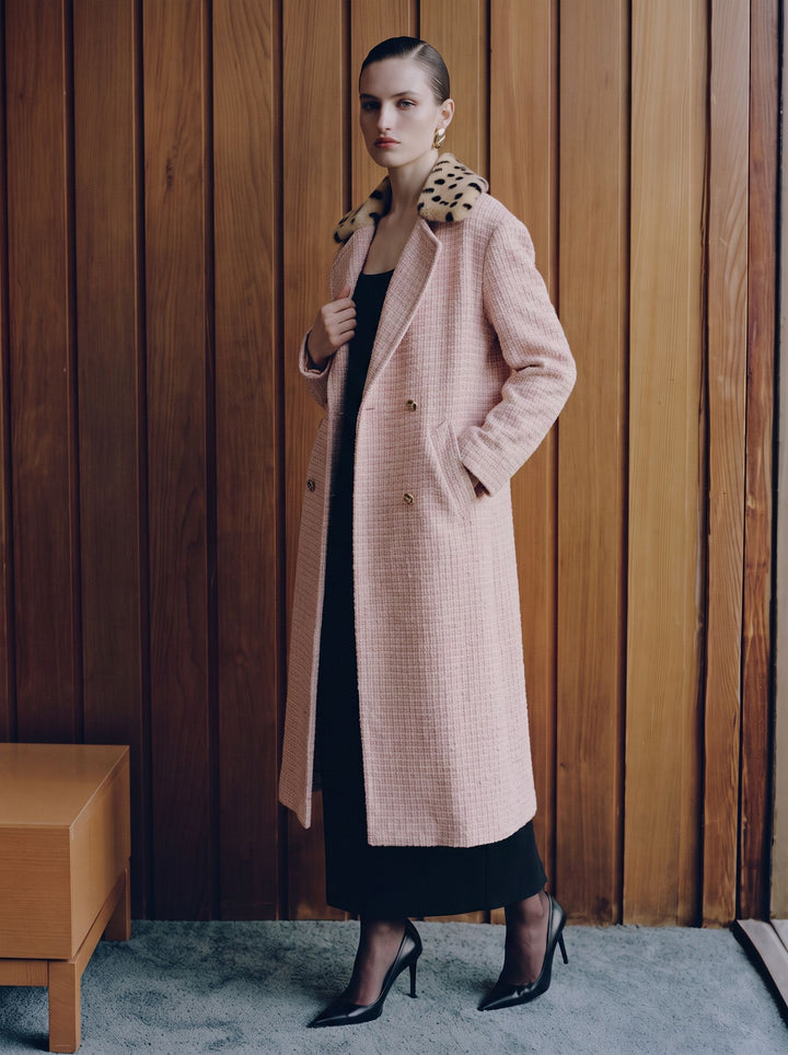 Faux Fur Collar Tweed Coat