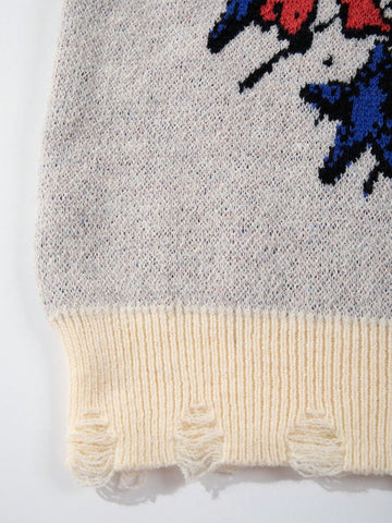 Distressed Graphic Oversized Knit Sweater