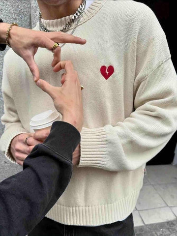 Oversized Broken Heart Embroidered Sweater
