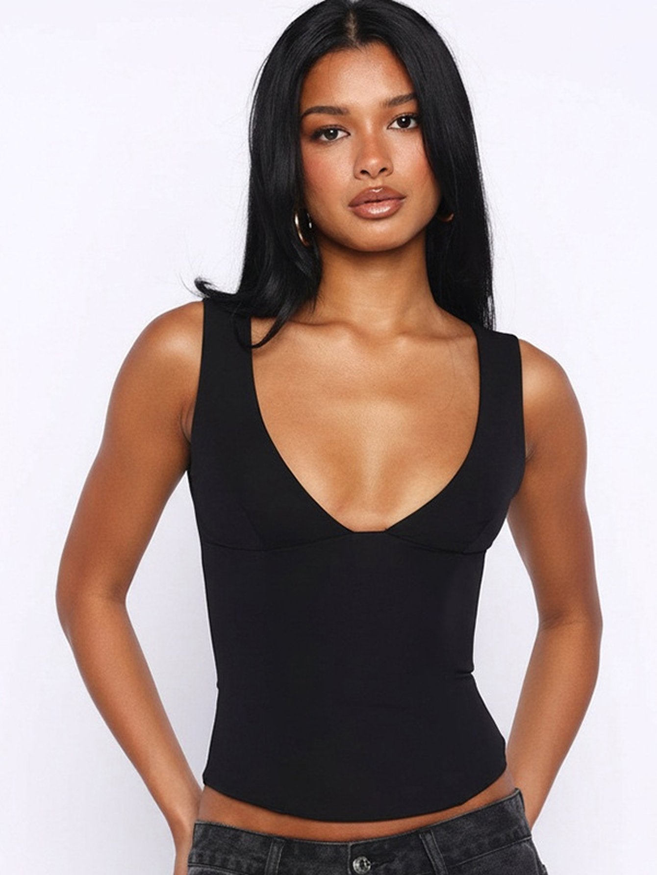 Deep V Neck Cropped Tank Top