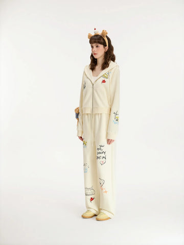 Oversized Graphic Print Zip Up Hooded Jacket