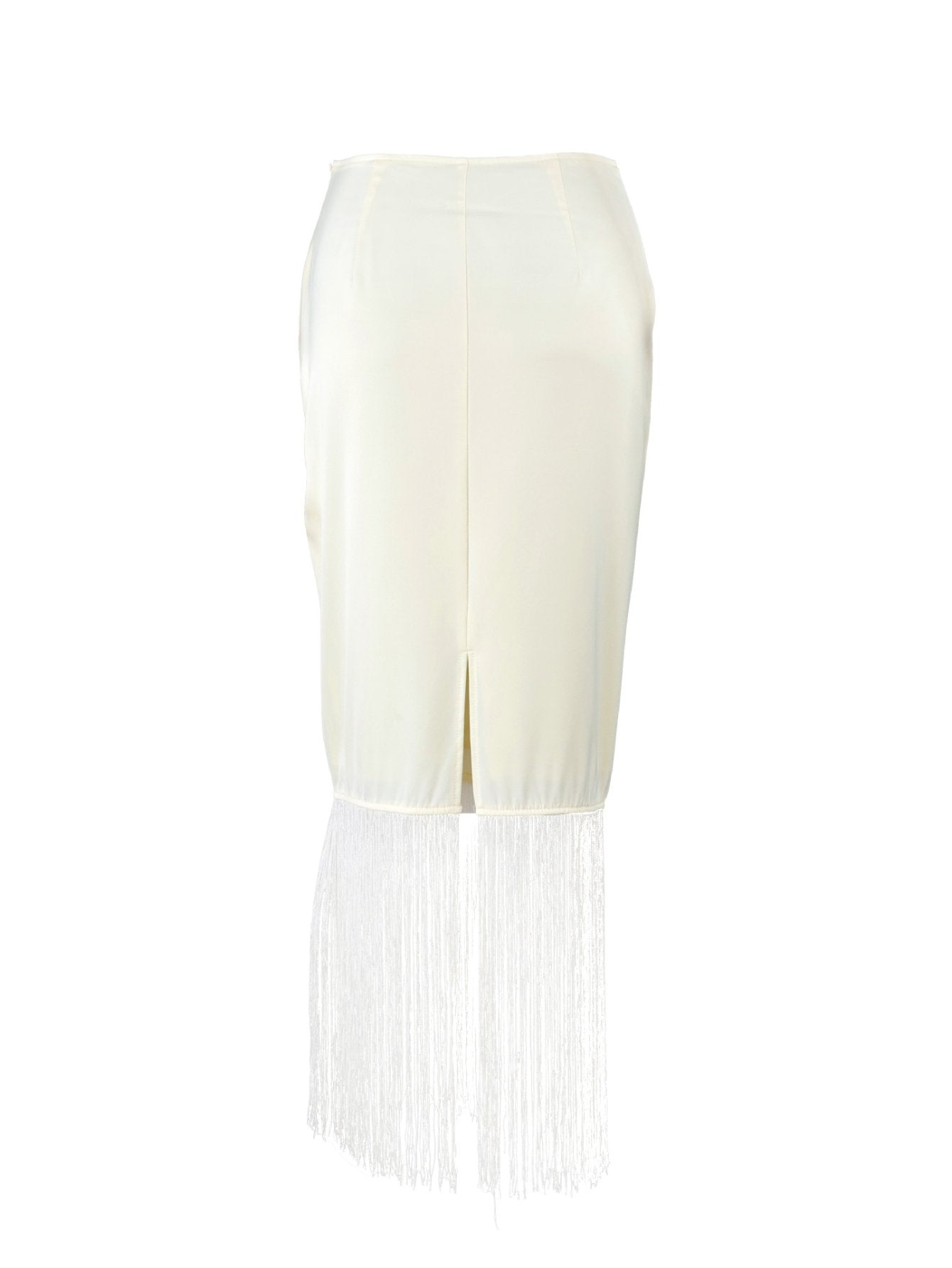 Satin Fringe Hem Midi Skirt