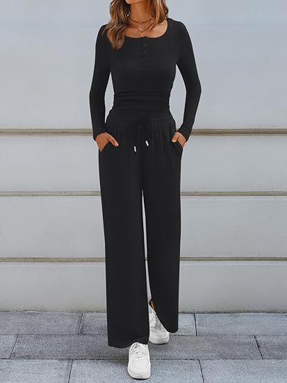 Cozy Button Henley Wide Leg Set