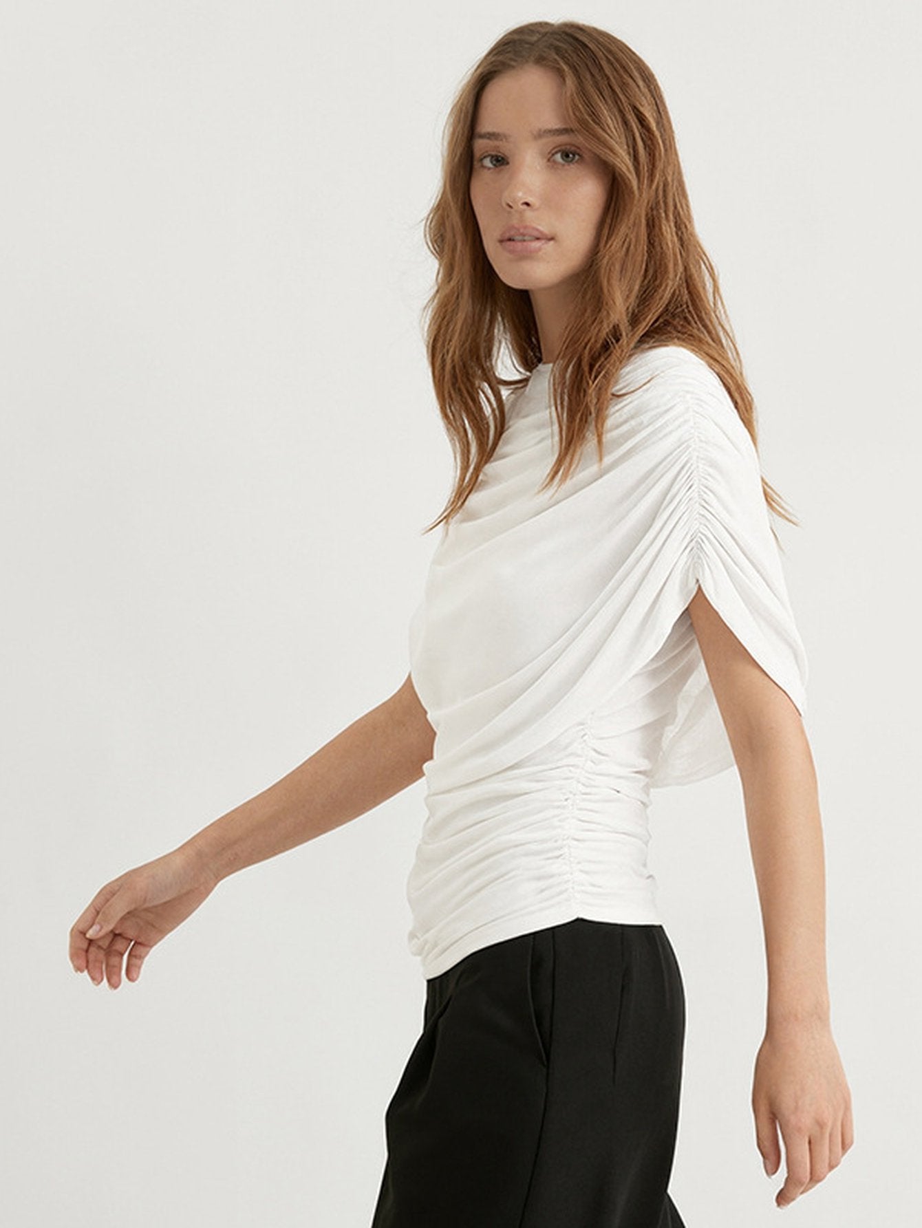 Elegant Draped Boat Neck T-Shirt