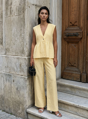 Sleeveless Peplum Linen Pants Set