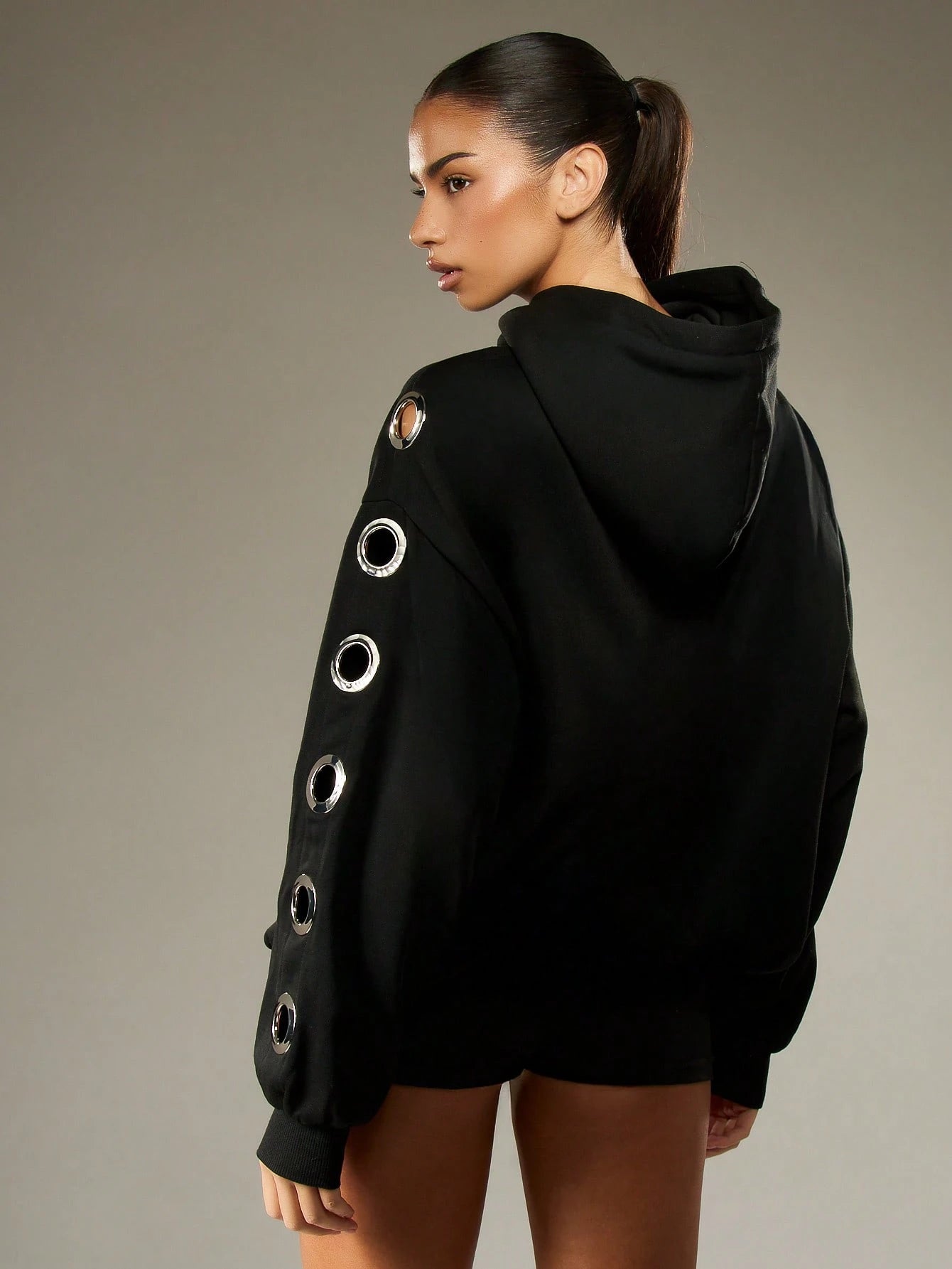 Grommet Detail Zip Up Hoodie