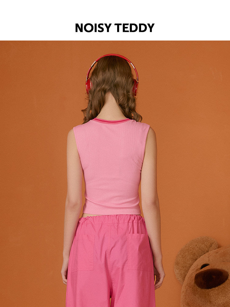 Cute Teddy Graphic Ribbed Tank