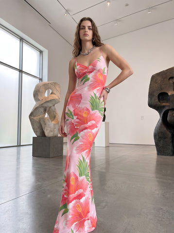 elainefox536's Pink Hibiscus Print Maxi Dress