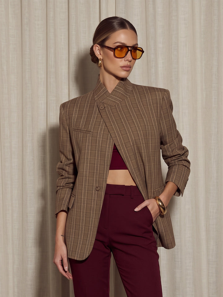 Plaid Stand Collar Blazer Jacket