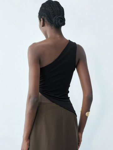One Shoulder Twisted Cropped Tank