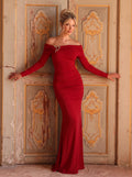 Asymmetric Ruched Off-Shoulder Maxi Bodycon Dress