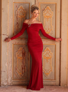 Asymmetric Ruched Off-Shoulder Maxi Bodycon Dress