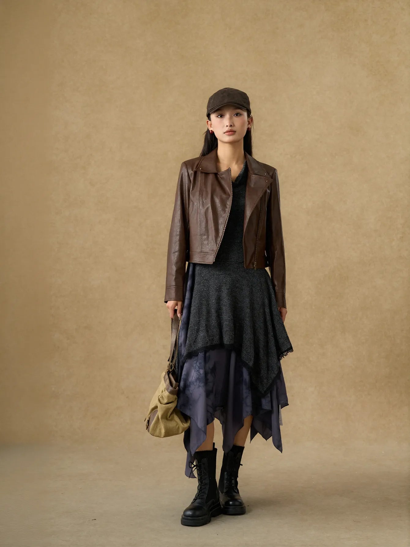 Classic Brown Cropped Faux Leather Jacket
