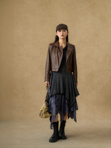 Classic Brown Cropped Faux Leather Jacket