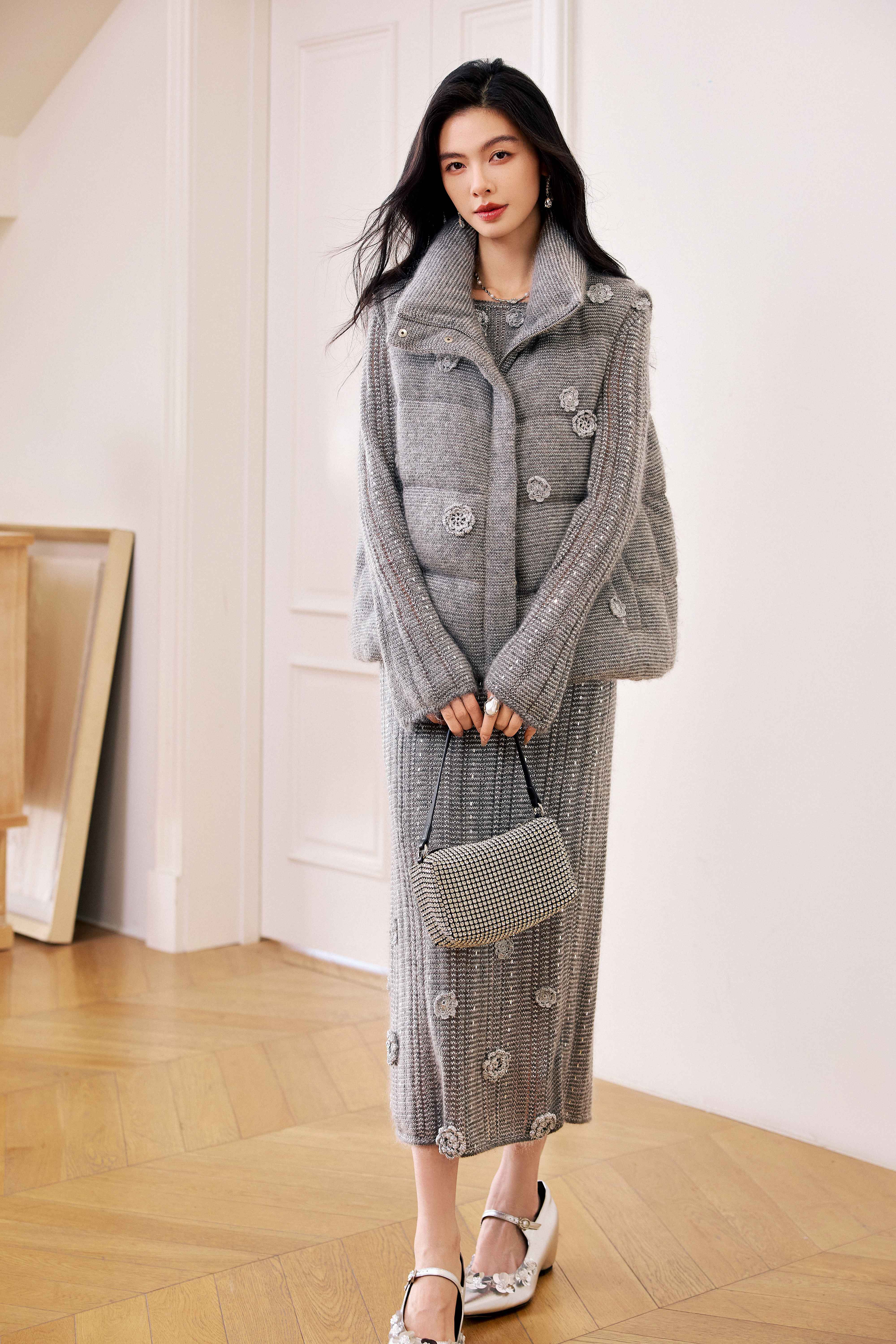 Elegant Tweed Quilted Puffer Jacket