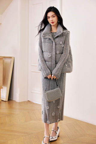 Elegant Tweed Quilted Puffer Jacket