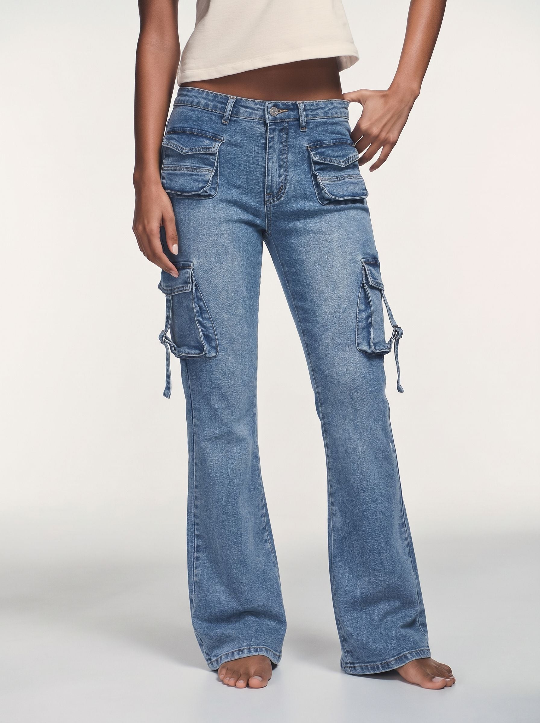 High Rise Cargo Flare Jeans