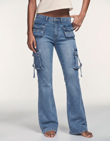 High Rise Cargo Flare Jeans