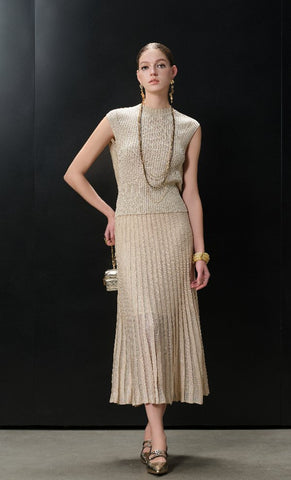 Metallic Shimmer Sleeveless Knit Sweater