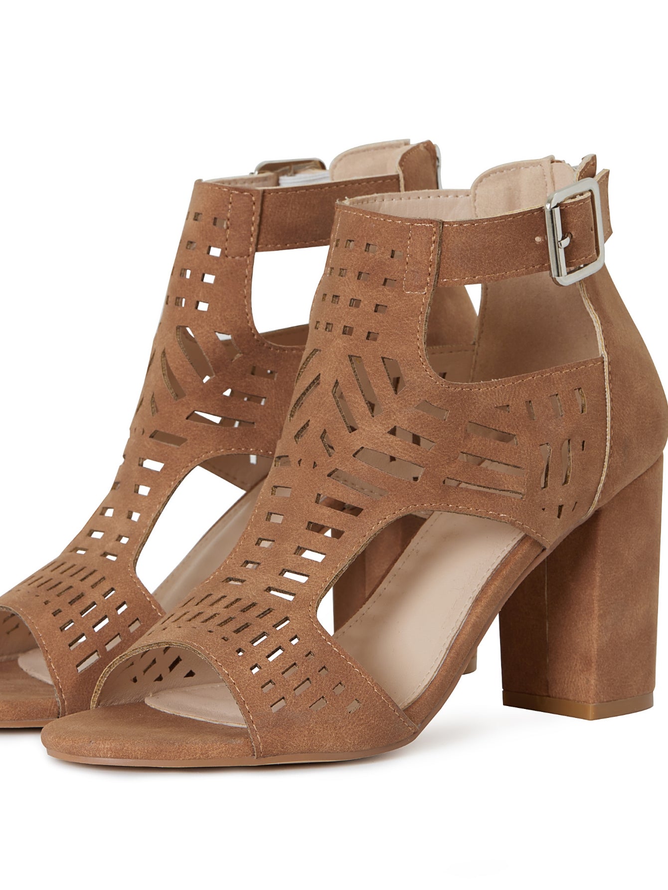 Cut-out Design Ankle Strap Sleek Sandals-Brown