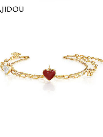 Dainty Red Heart Layered Bracelet