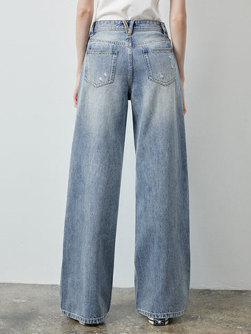 Sparkly Distressed Wide Leg Jeans
