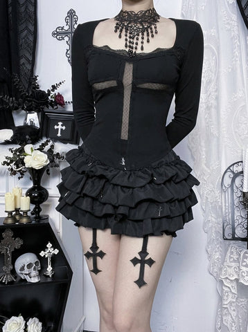Gothic Lace Trim Slim Fit Tee